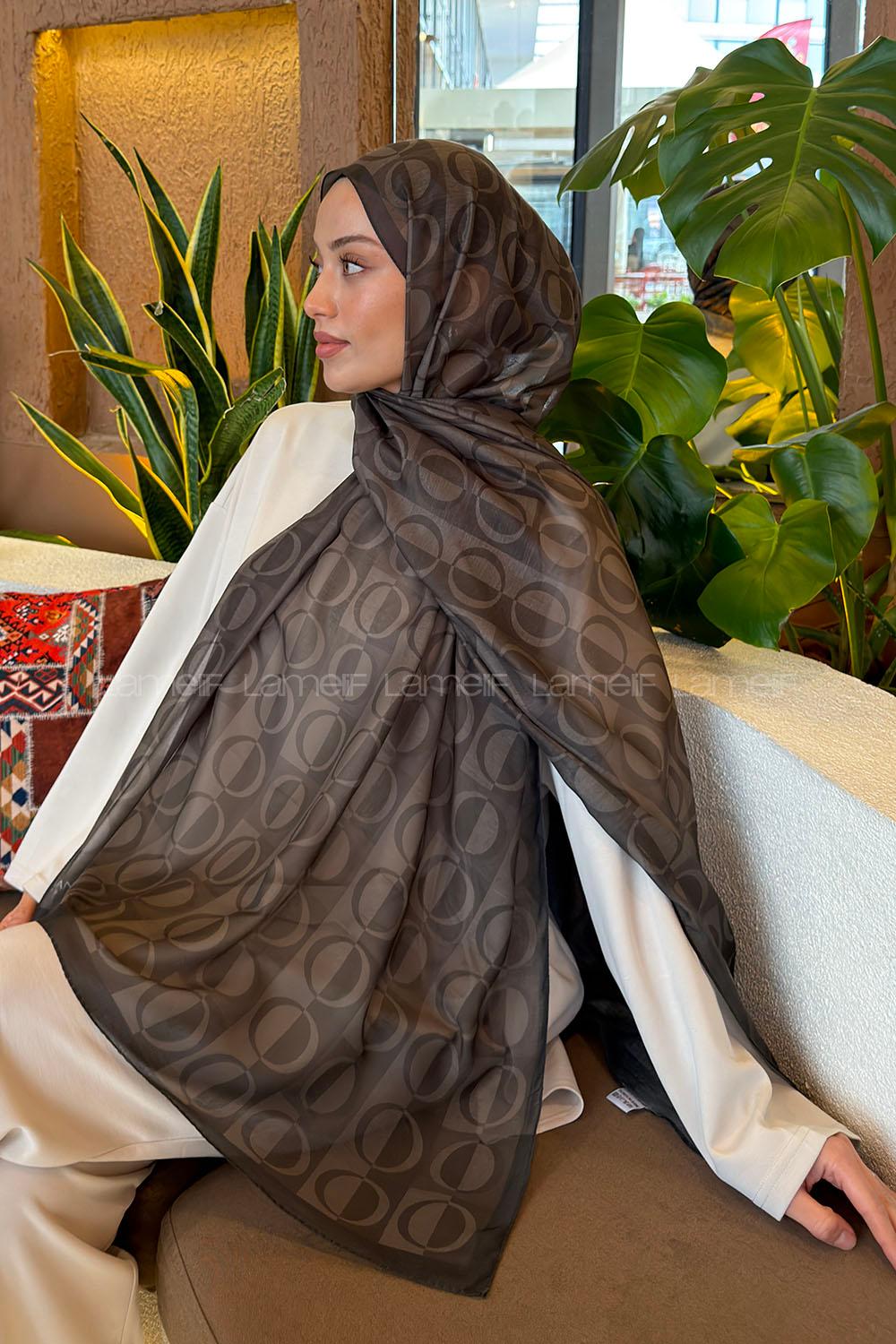 Lamelif Halka Desen Ferah Şal Haki