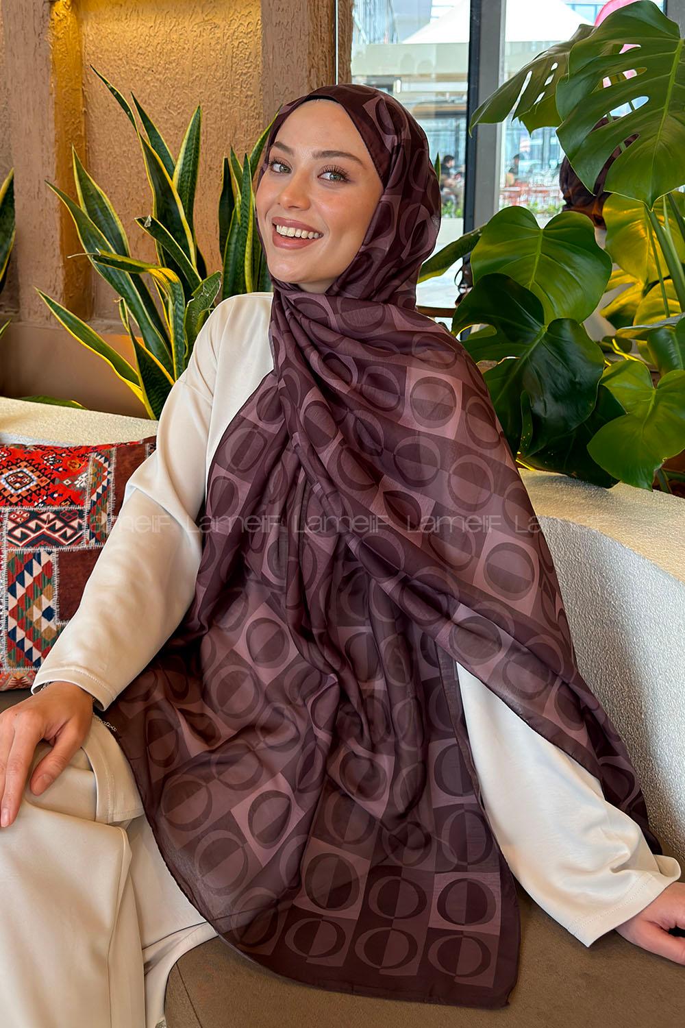 Lamelif Halka Desen Ferah Şal Kahverengi