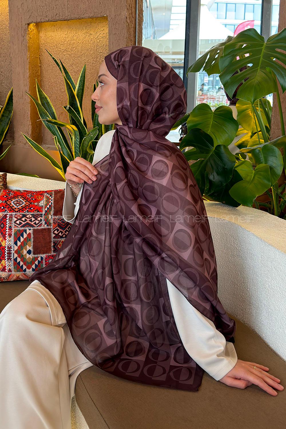 Lamelif Halka Desen Ferah Şal Kahverengi