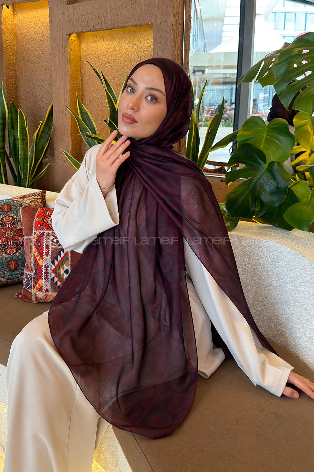 Lamelif Halka Desen Ferah Şal Koyu Bordo