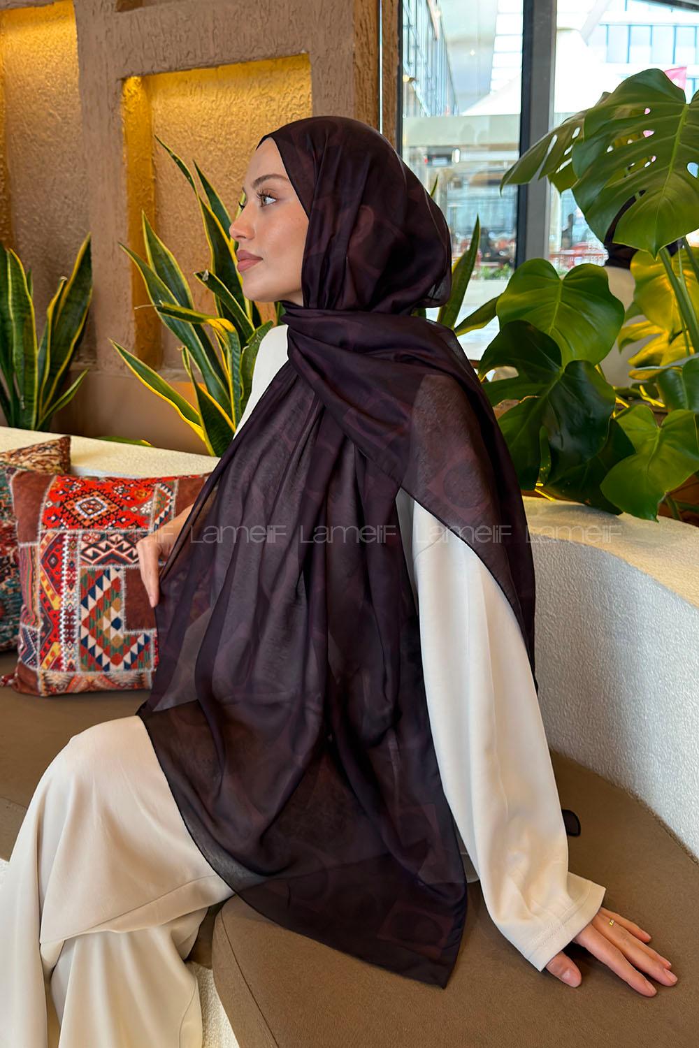 Lamelif Halka Desen Ferah Şal Mürdüm