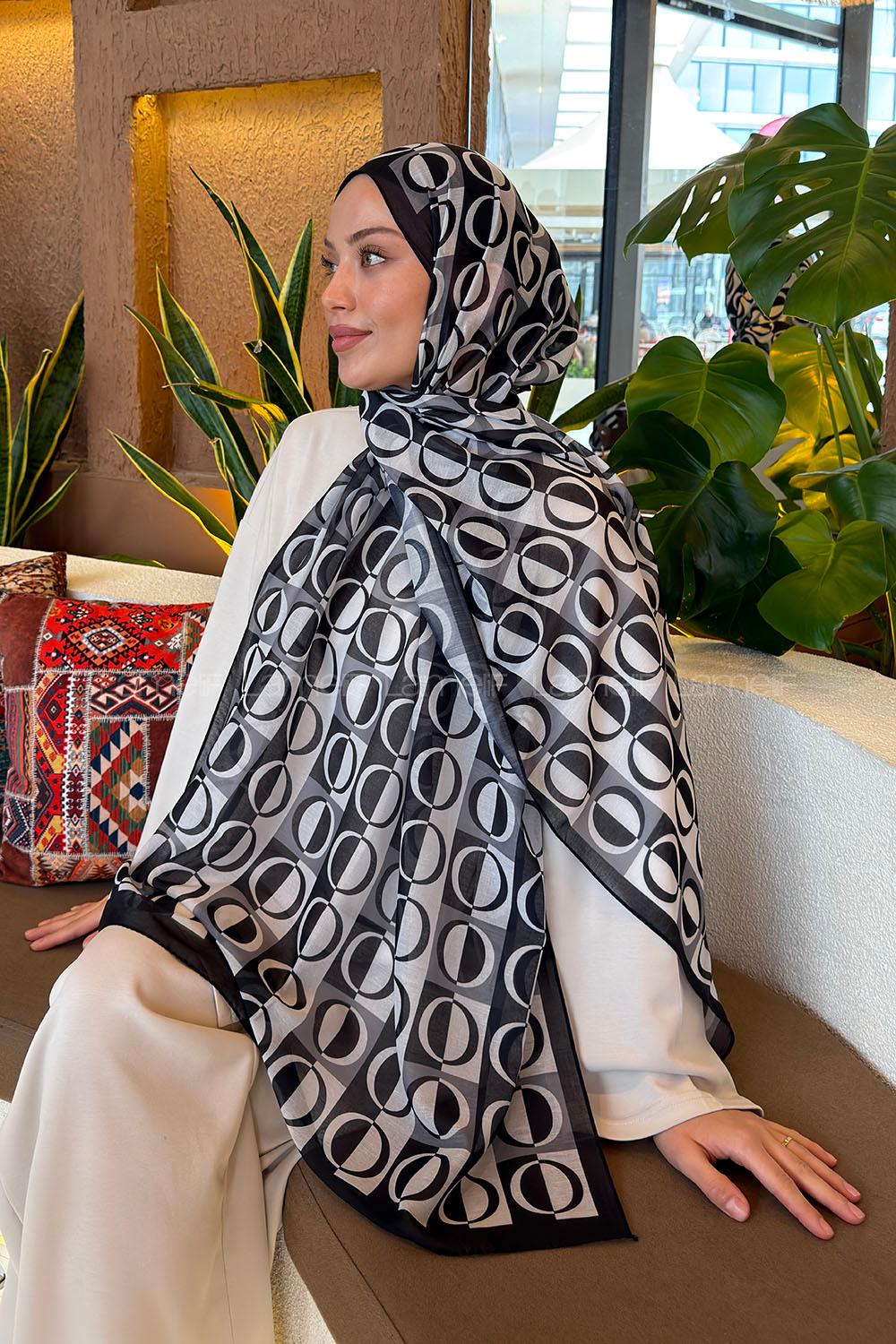 Lamelif Halka Desen Ferah Şal Siyah