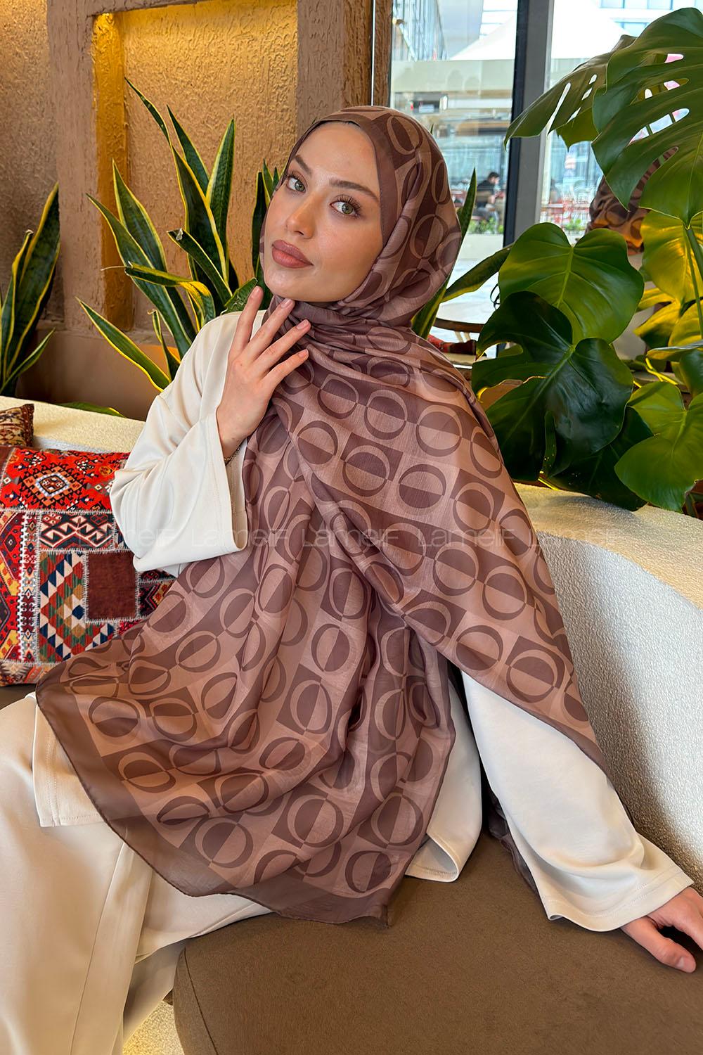 Lamelif Halka Desen Ferah Şal Soft Kahve