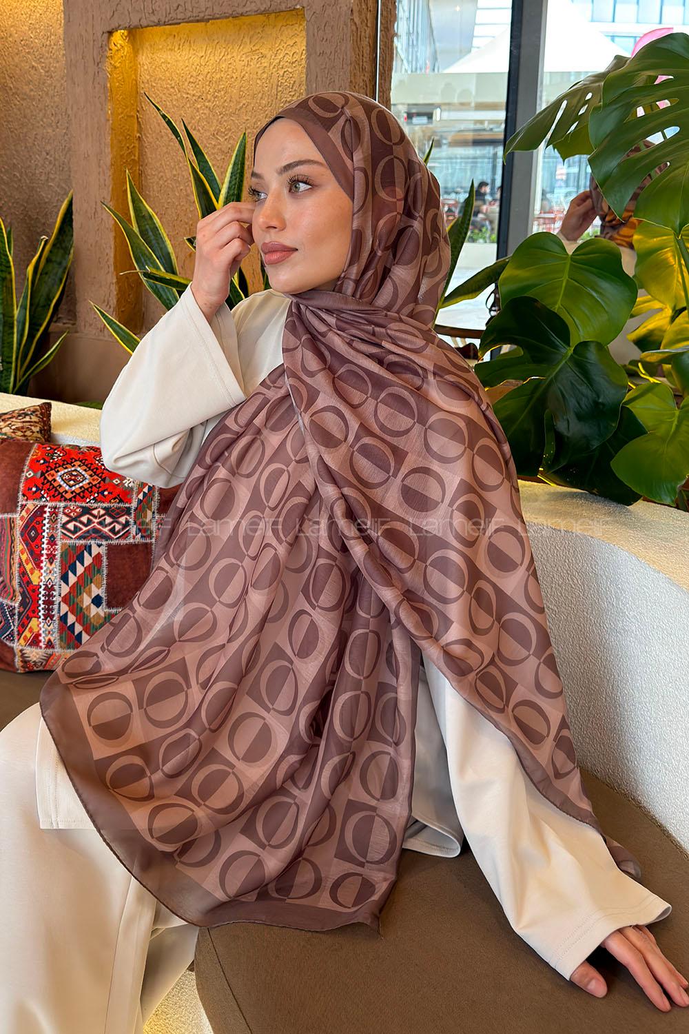 Lamelif Halka Desen Ferah Şal Soft Kahve