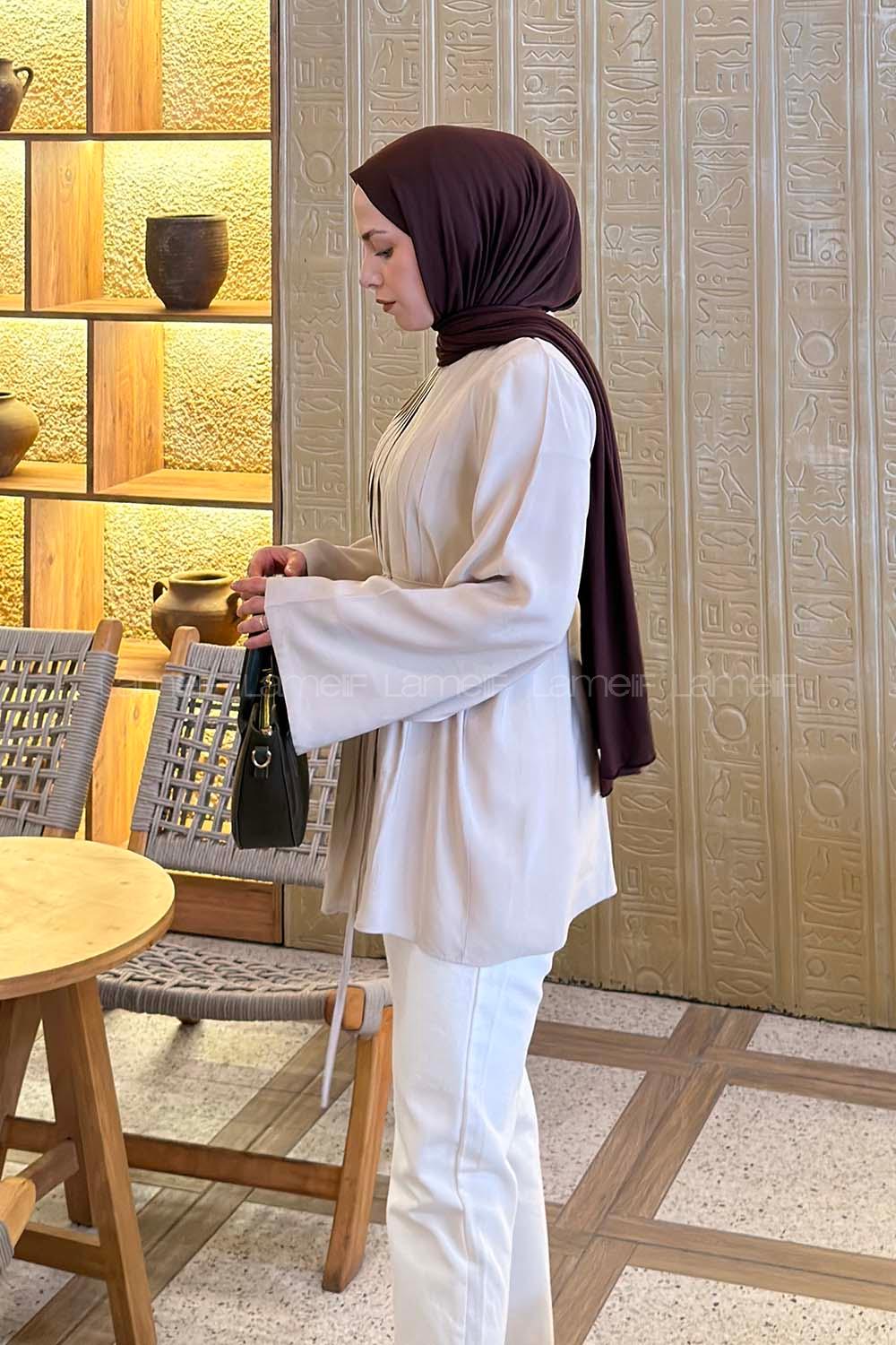 Lamelif Önü Pileli Tunik Taş Rengi