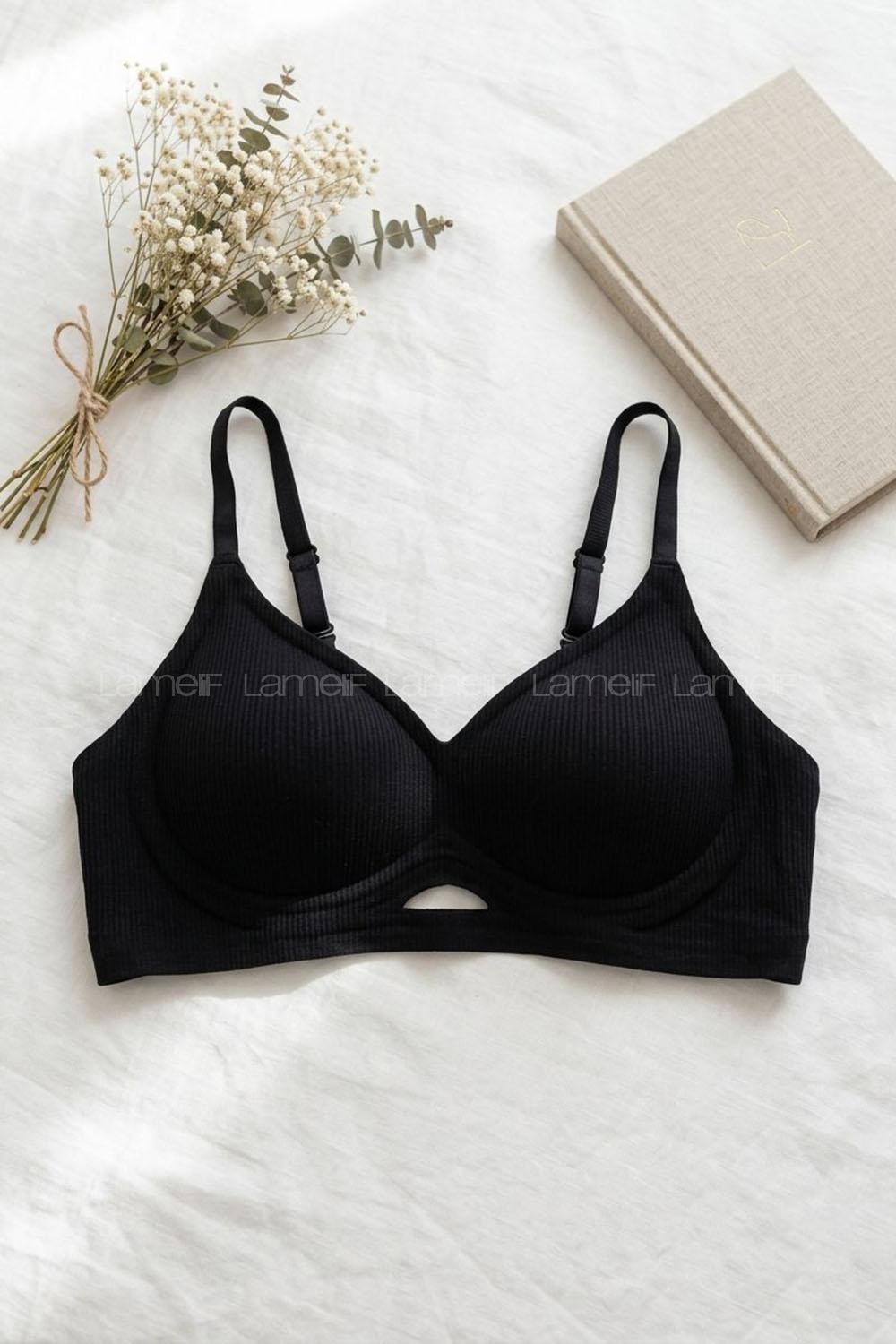 Black Cotton Without Underwire Unsupport Bralet
