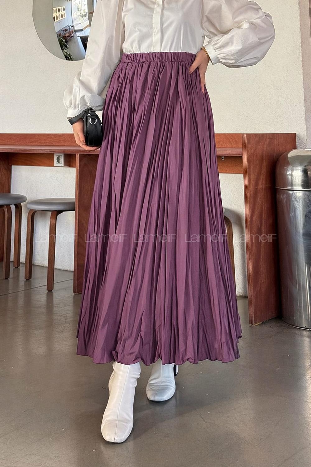 Violet Color Cotton Fabric Flare Skirt