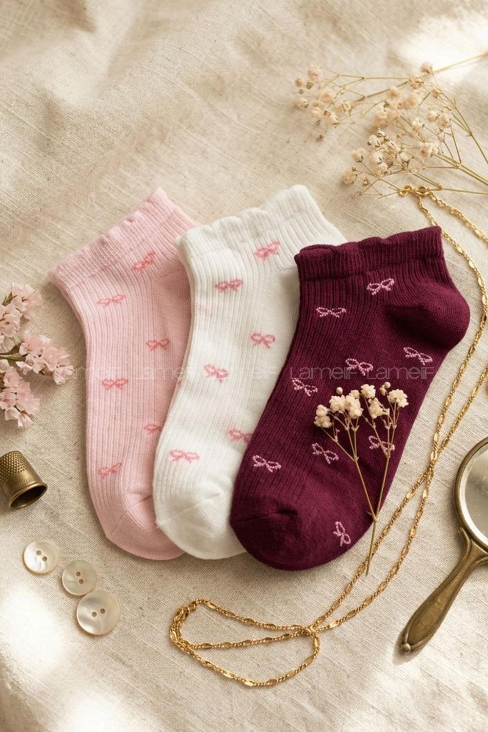 Lamelif 3lü Fiyonk Patik Çorap