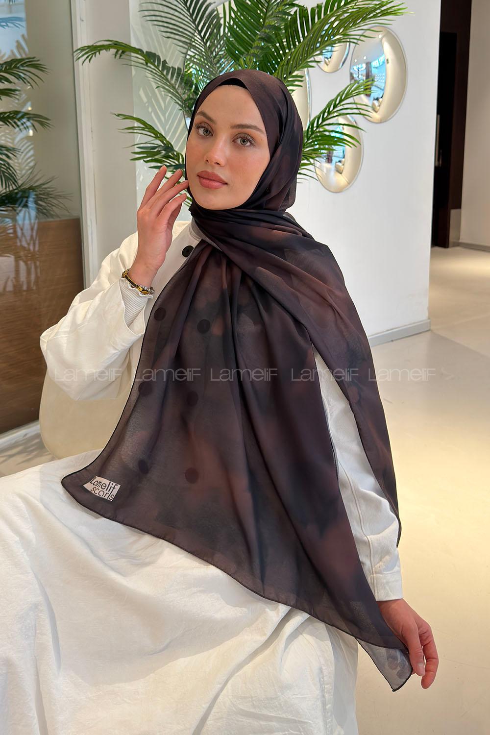 Lamelif Batik Desen Soft Şal Acı Kahve