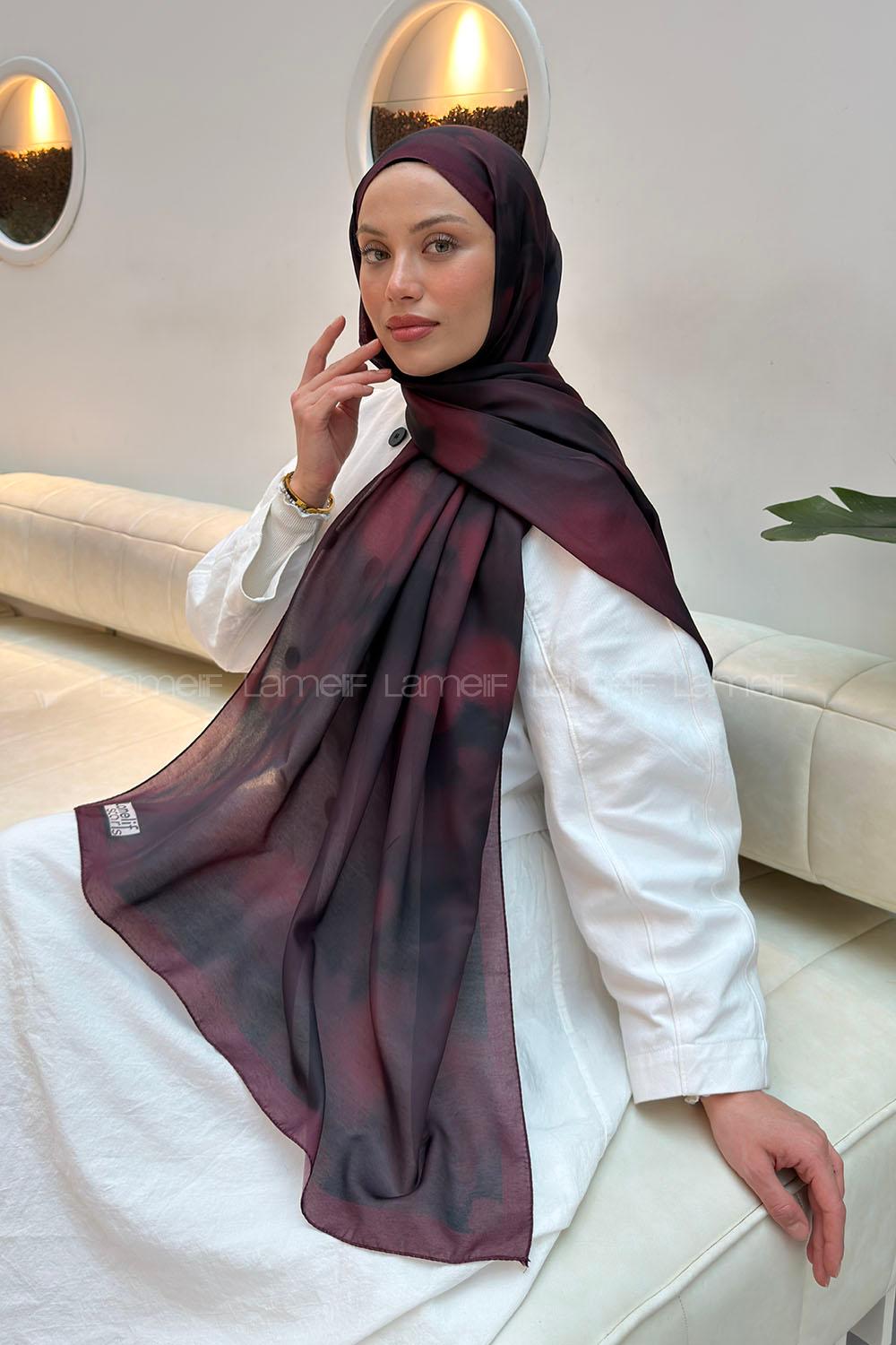 Lamelif Batik Desen Soft Şal Bordo