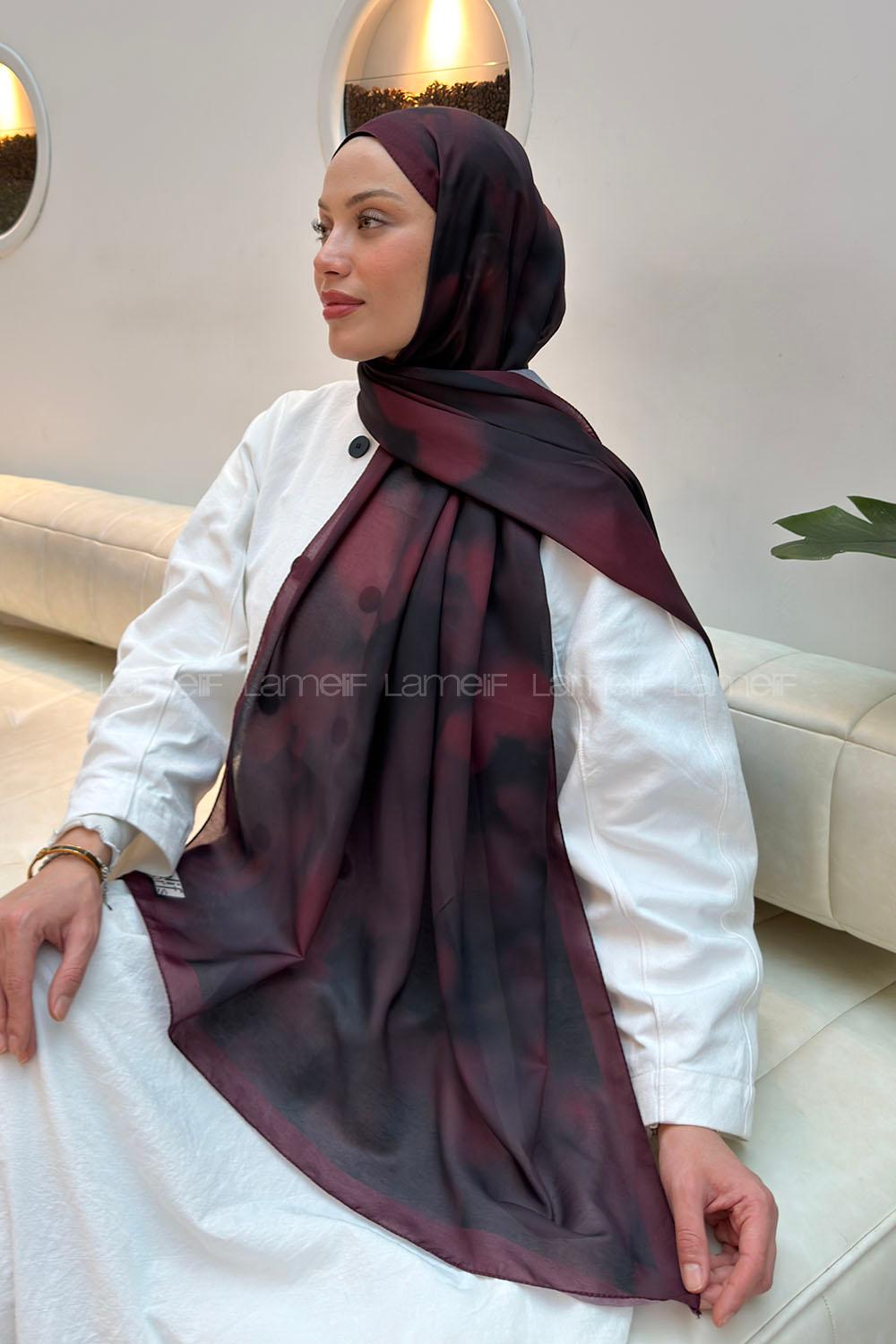 Lamelif Batik Desen Soft Şal Bordo