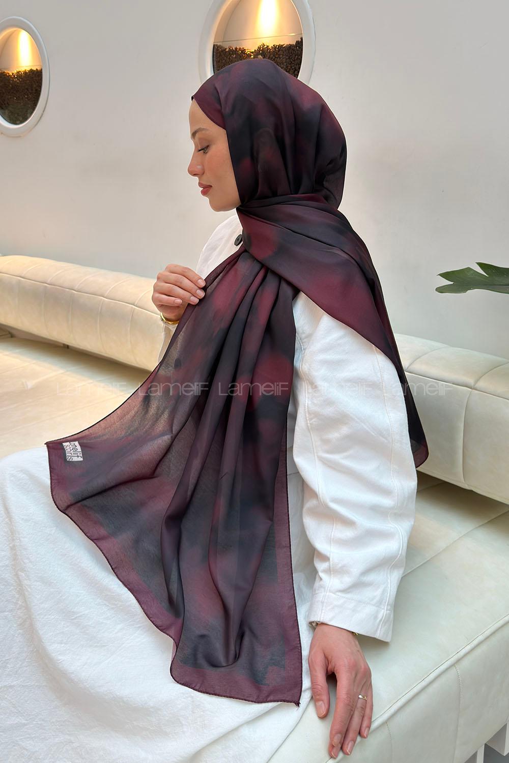 Lamelif Batik Desen Soft Şal Bordo