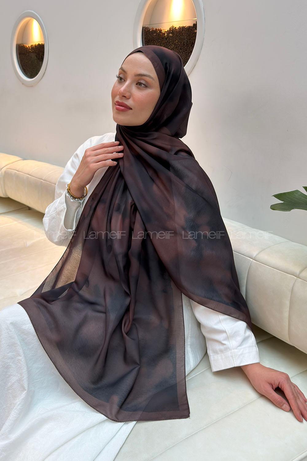 Lamelif Batik Desen Soft Şal Koyu Kahverengi