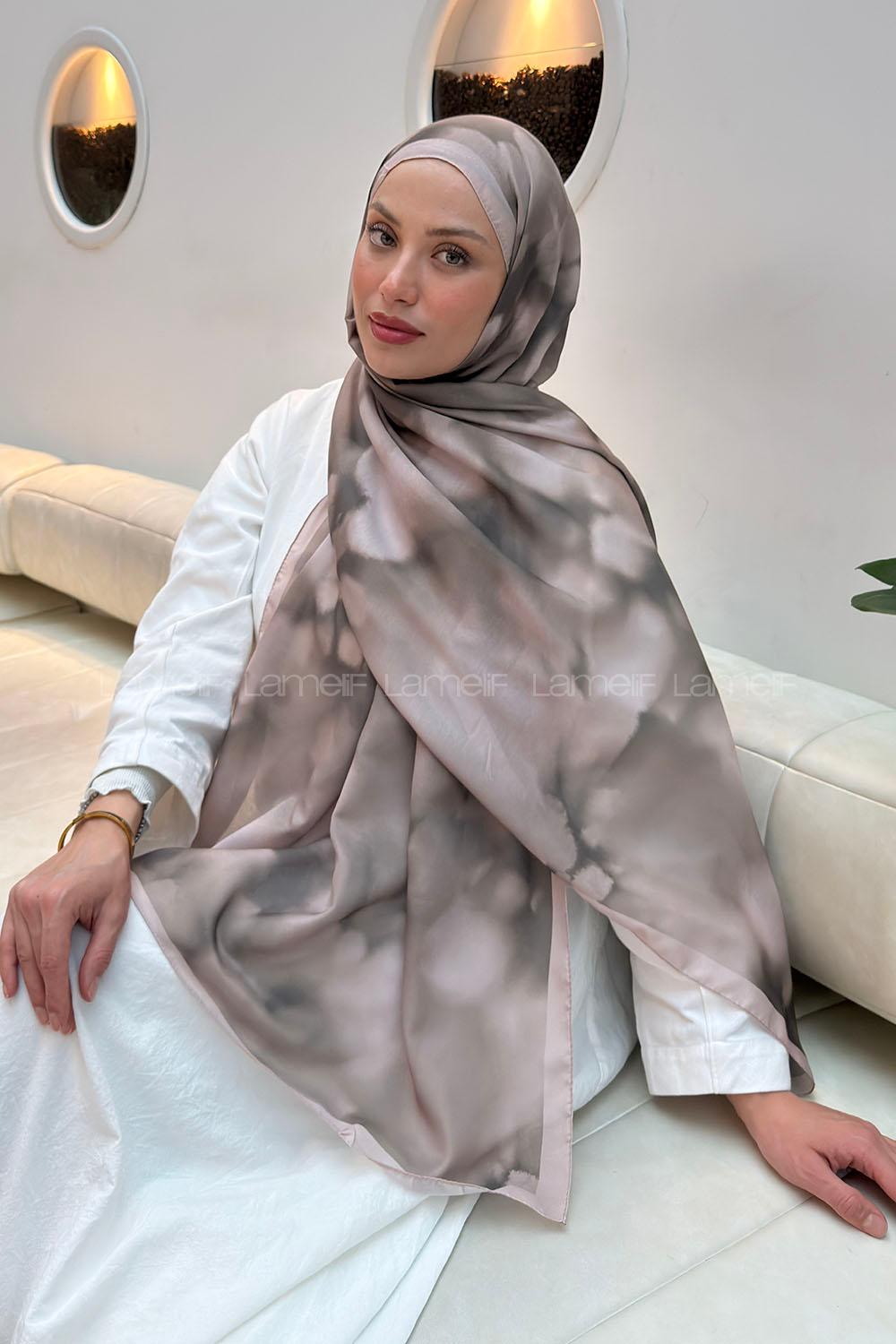 Lamelif Batik Desen Soft Şal Koyu Vizon