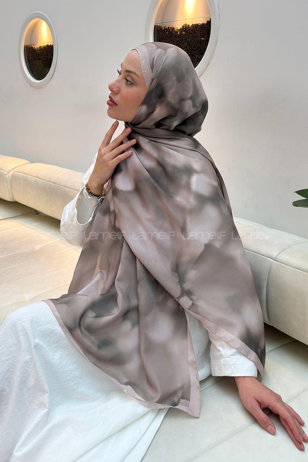 Lamelif Batik Desen Soft Şal Koyu Vizon