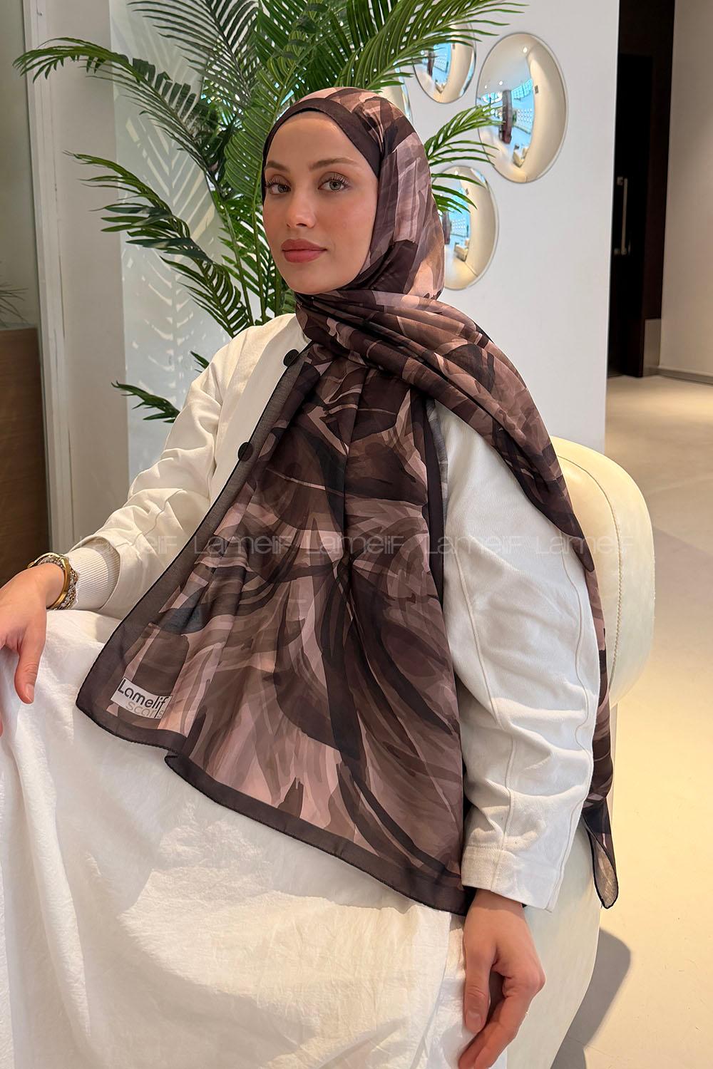 Lamelif Brush Desen Soft Şal Acı Kahve