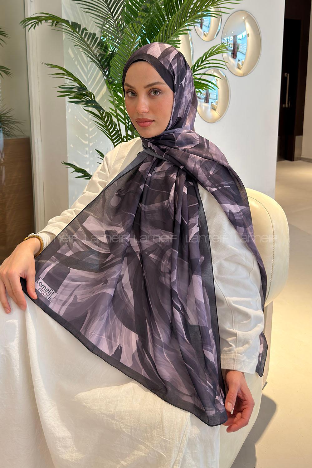 Lamelif Brush Desen Soft Şal Eflatun