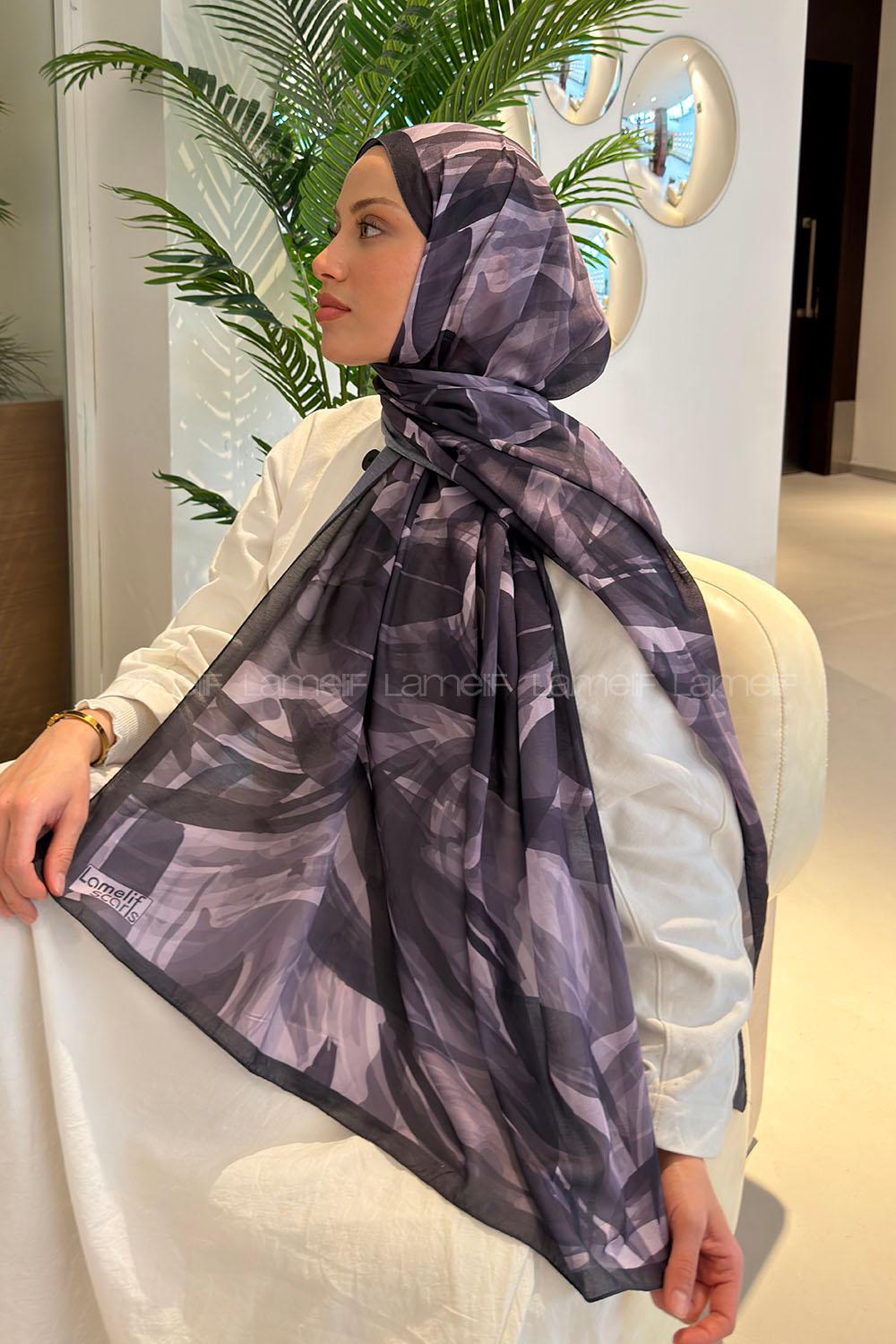 Lamelif Brush Desen Soft Şal Eflatun