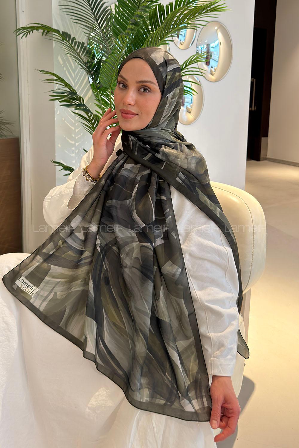 Lamelif Brush Desen Soft Şal Haki