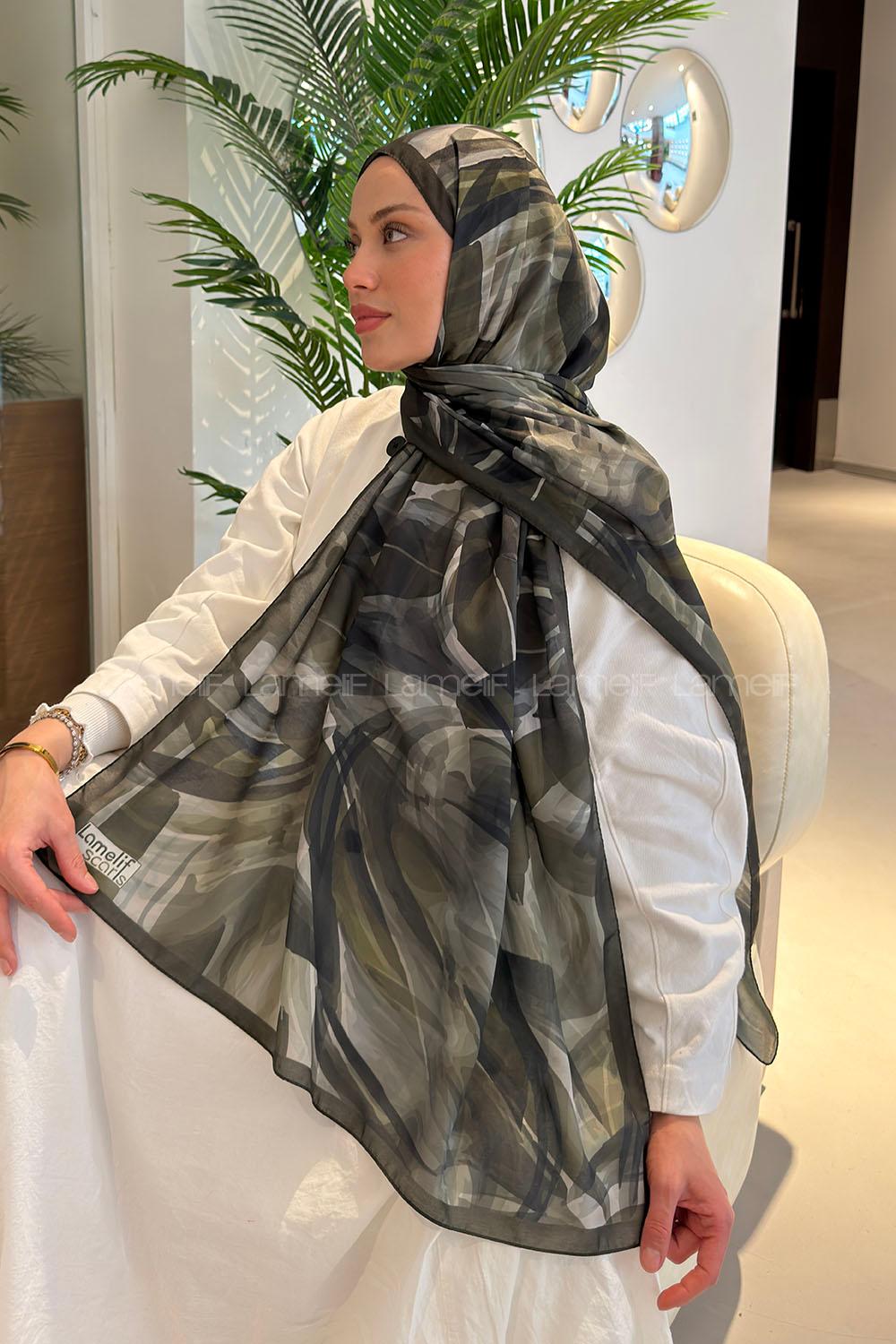 Lamelif Brush Desen Soft Şal Haki