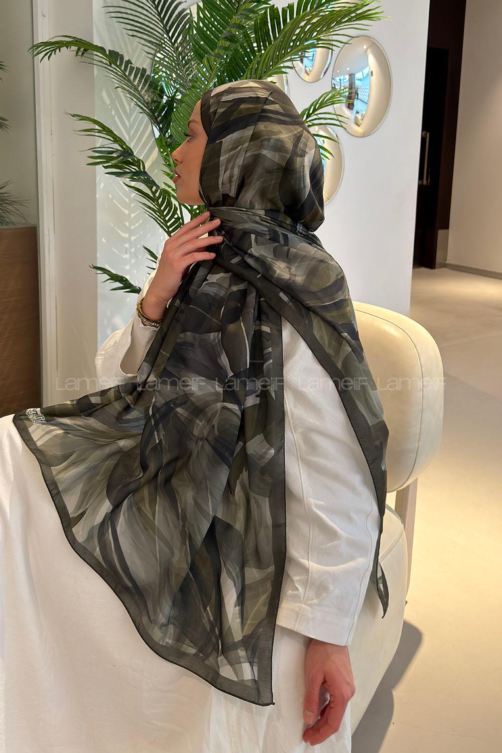 Lamelif Brush Desen Soft Şal Haki