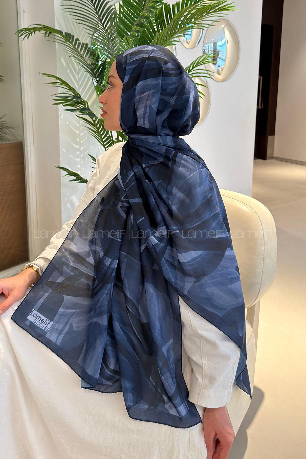 Lamelif Brush Desen Soft Şal Lacivert