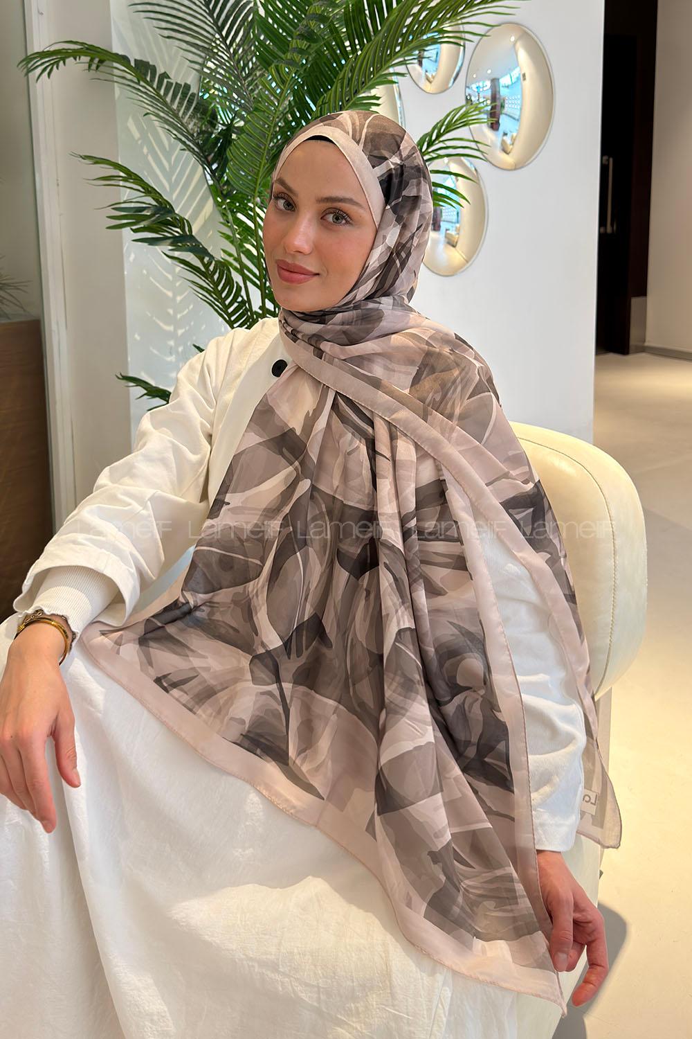 Lamelif Brush Desen Soft Şal Vizon