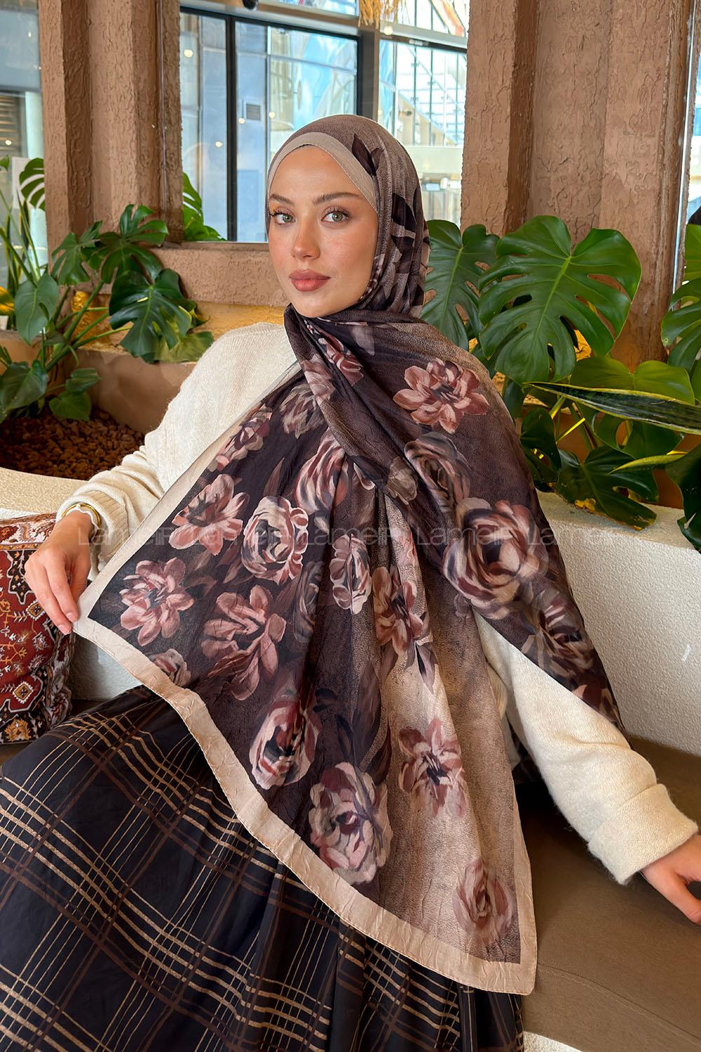 Lamelif Çiçek Desen Bambu Şal Bej