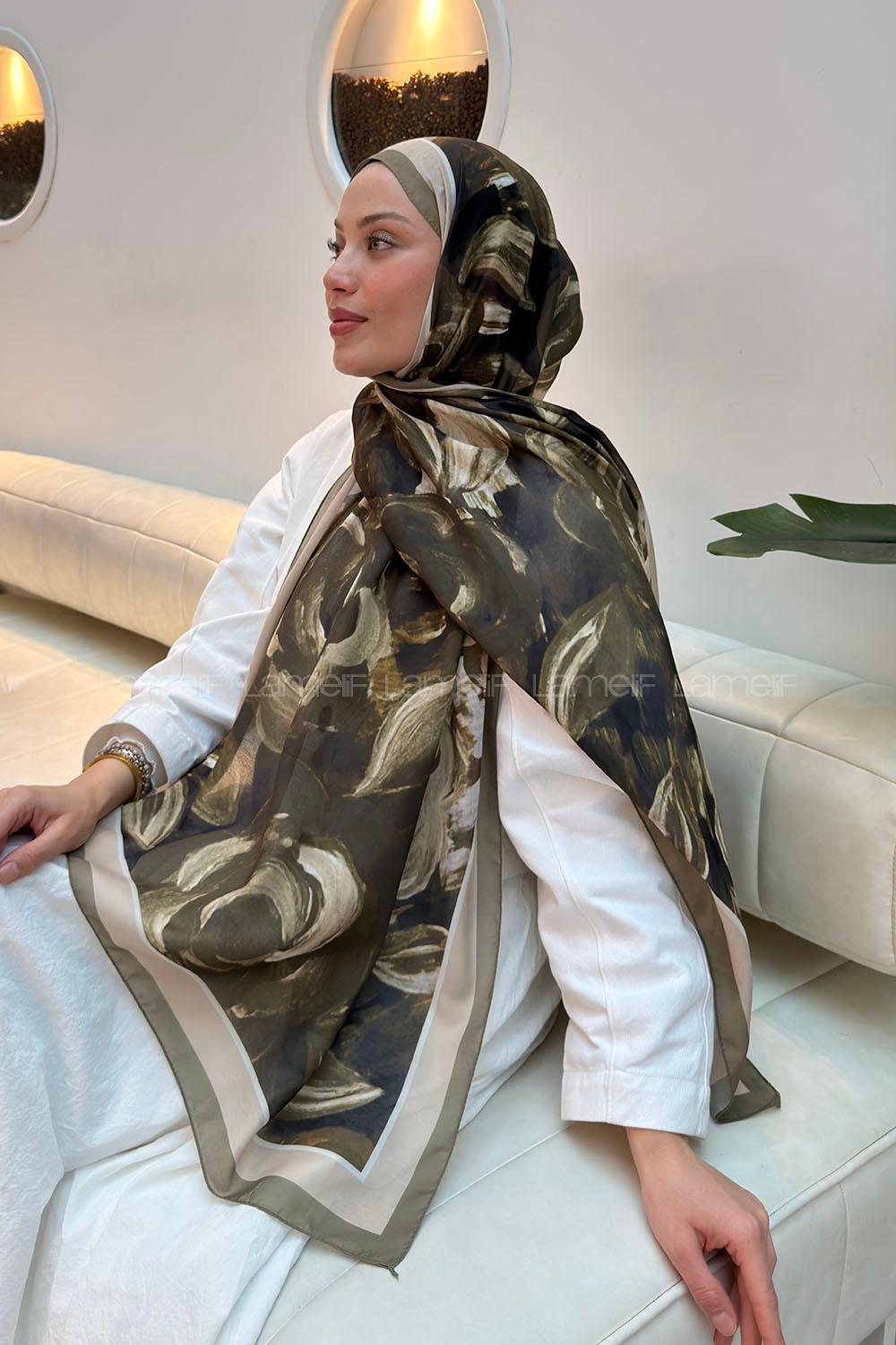 Lamelif Çiçek Desen Pamuk Şal Mint Yeşili