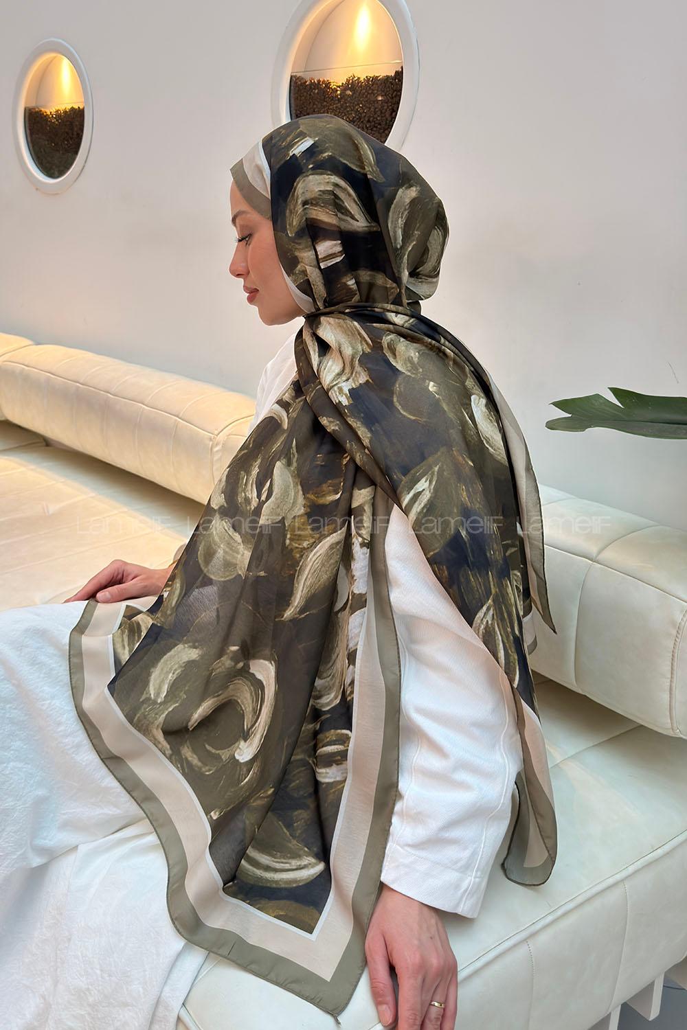 Lamelif Çiçek Desen Pamuk Şal Mint Yeşili