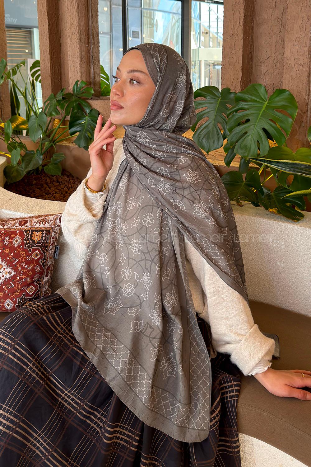 Lamelif Geometrik Desen Bambu Şal Adaçayı