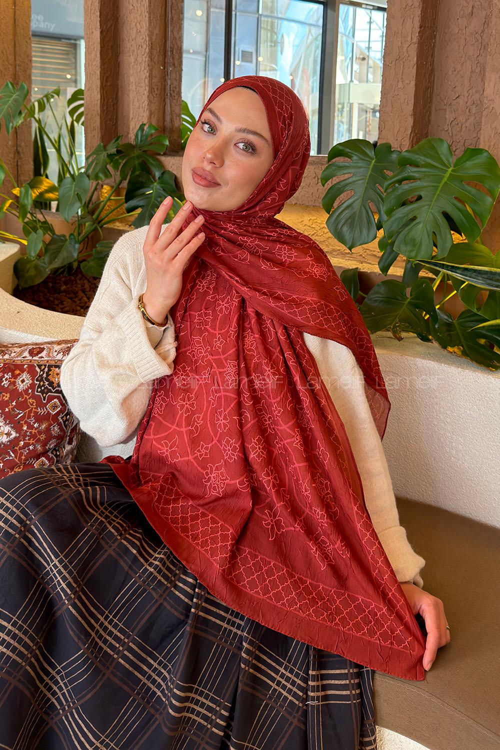 Lamelif Geometrik Desen Bambu Şal Kiremit