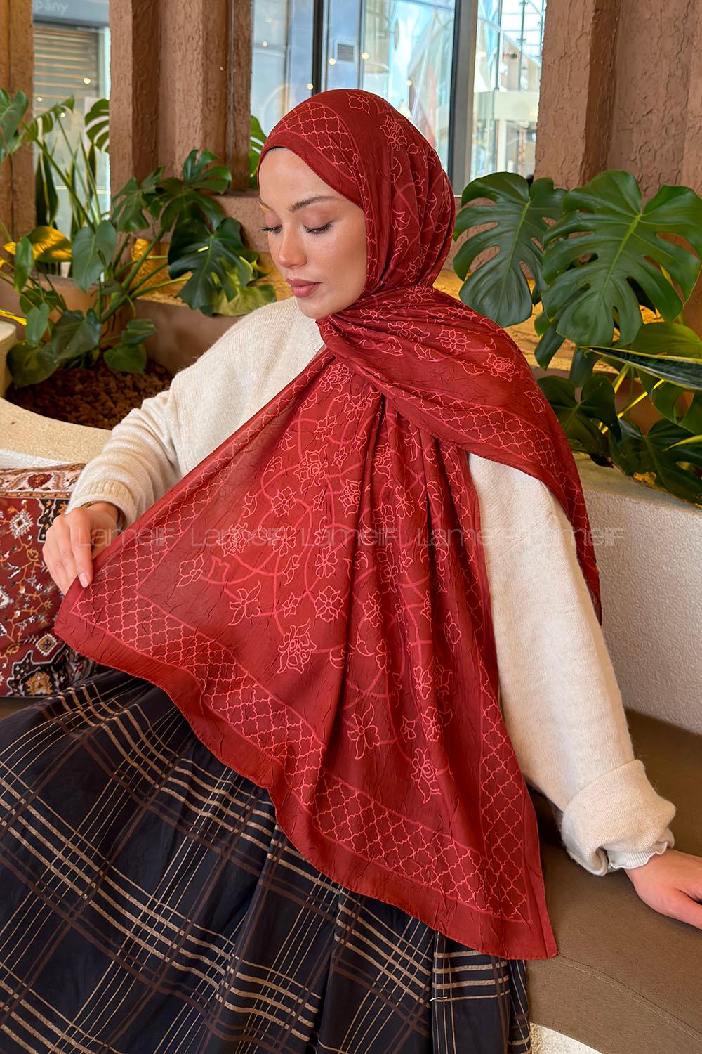 Lamelif Geometrik Desen Bambu Şal Kiremit