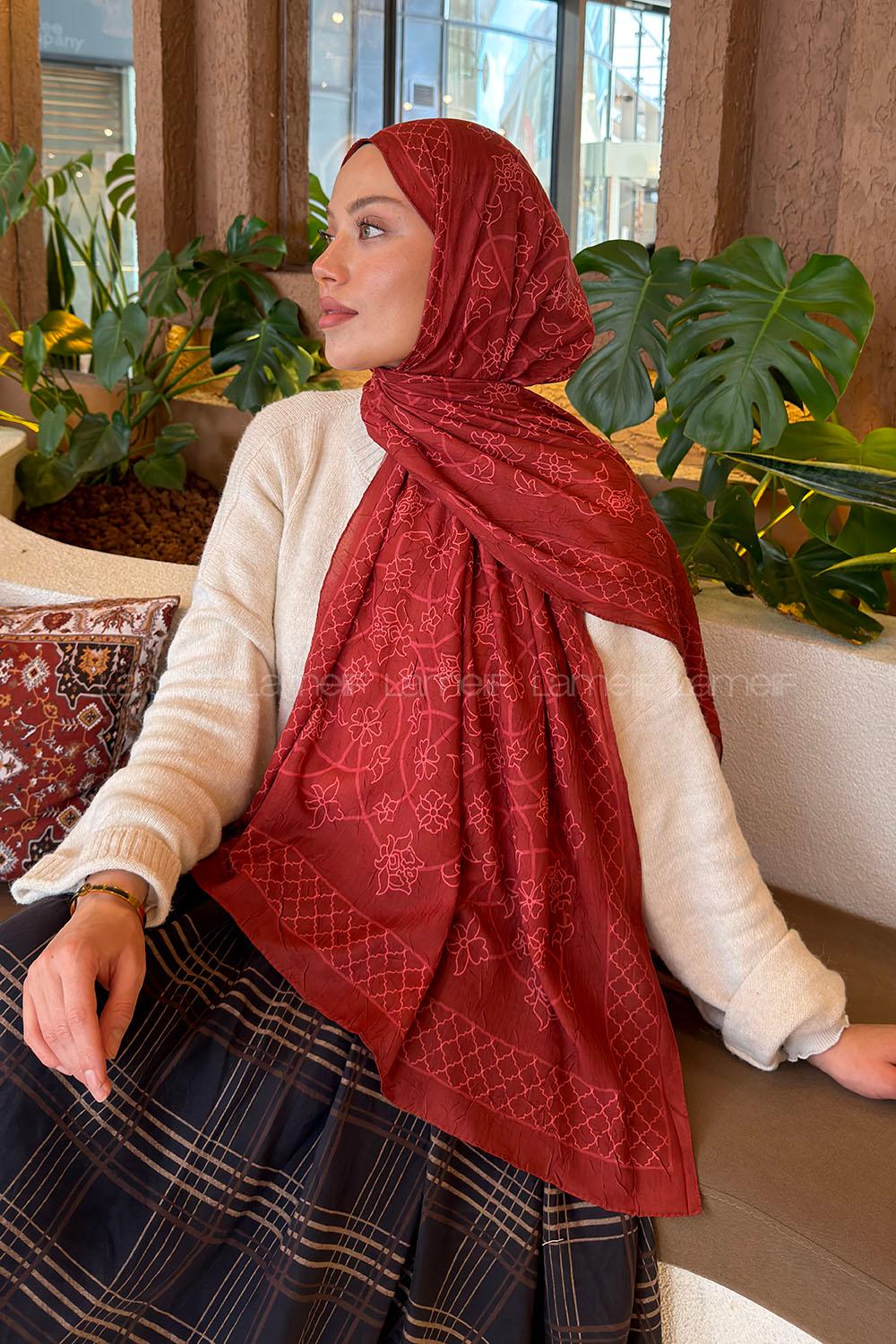 Lamelif Geometrik Desen Bambu Şal Kiremit