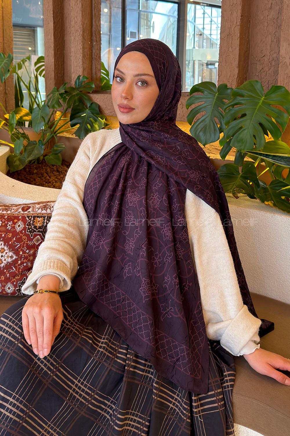 Lamelif Geometrik Desen Bambu Şal Mor