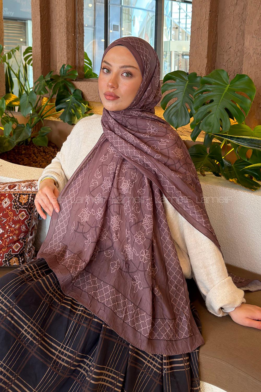 Lamelif Geometrik Desen Bambu Şal Soft Kahve