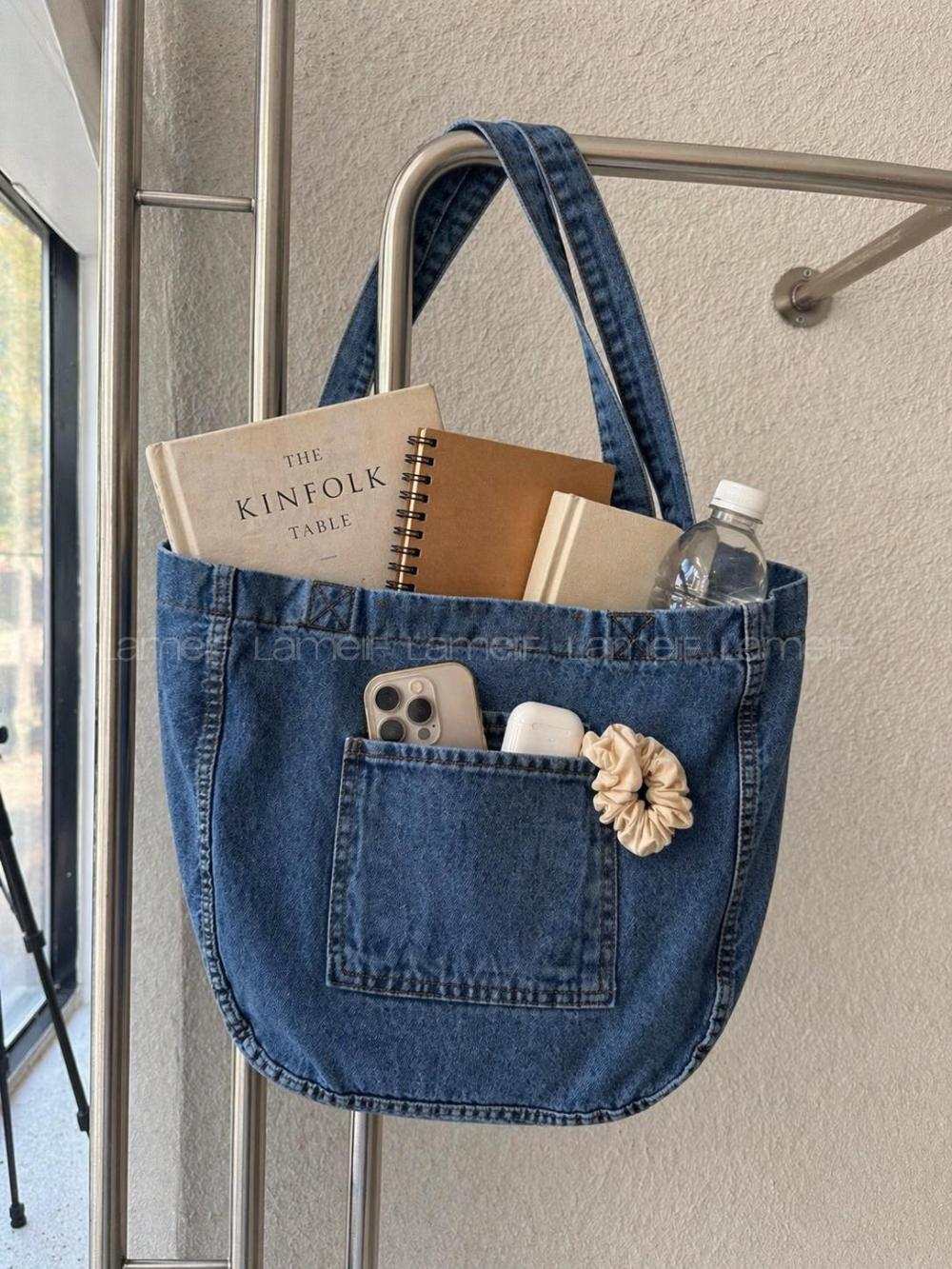 Lamelif Kadın Anton Çift Cepli Cırtlı Kar Yıkama  Mavi   Kot Çanta Koleksiyonu