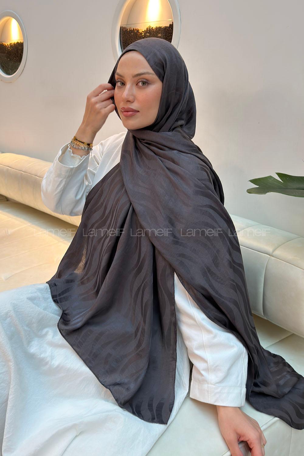 Lamelif  Shine Desen Ayrobin Floş Jakar  Şal Anrasit