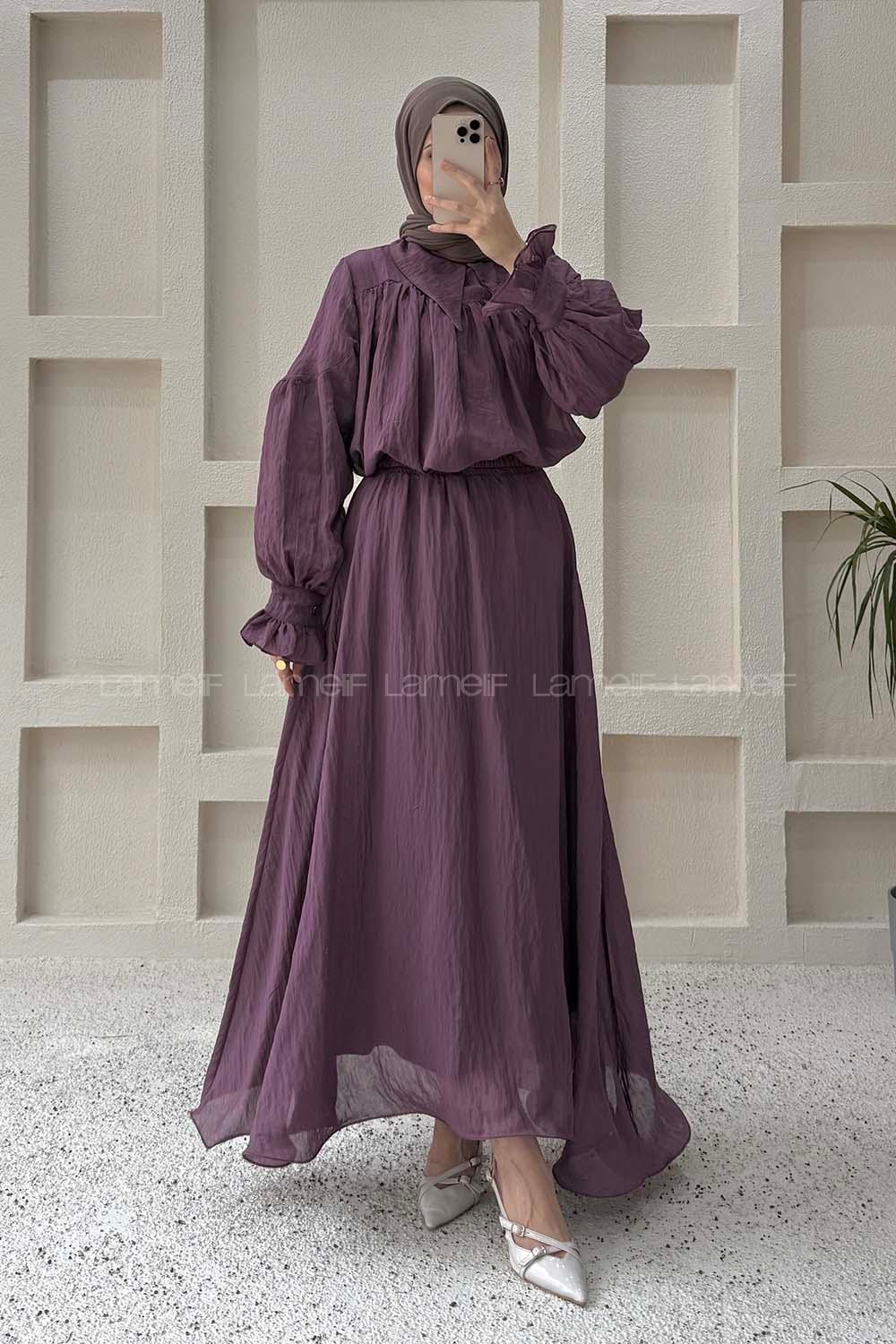 Lamelif Tesettür Şifon Takım Mürdüm