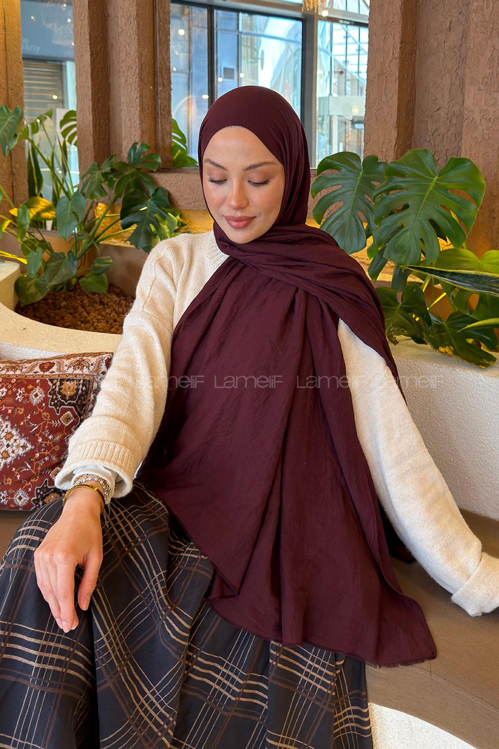 Lamelif Organik Premium Şal Koyu Bordo