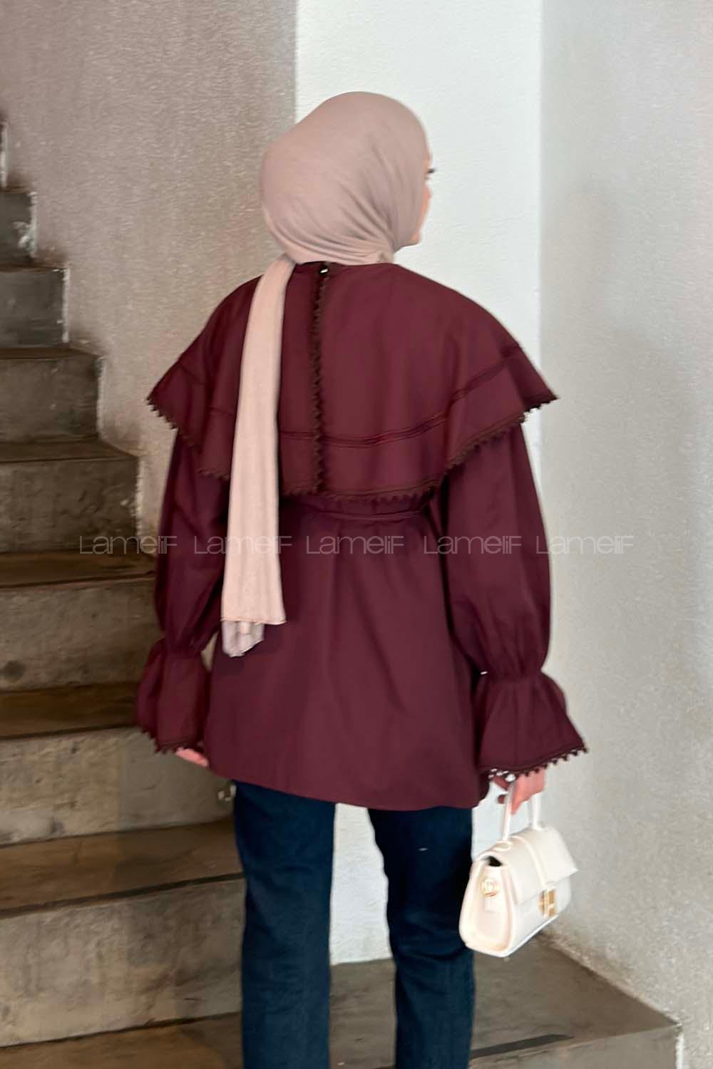 Lamelif Dantel Yaka Gömlek Mürdüm