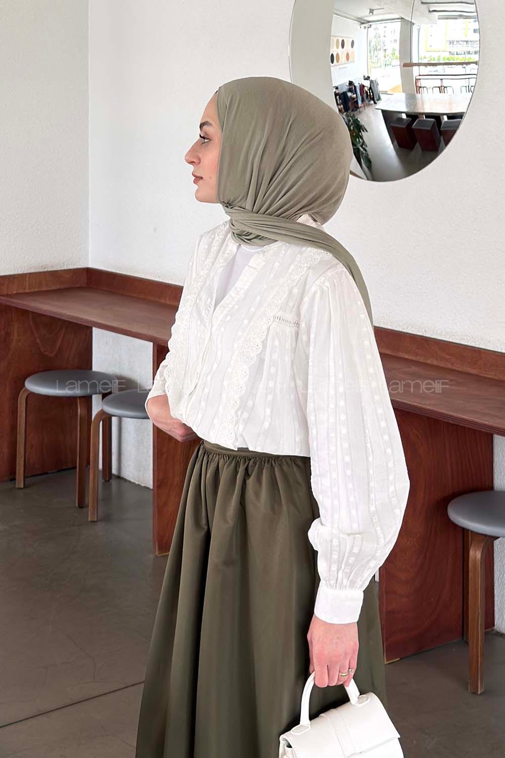 Lamelif Fistolu Gömlek Ekru