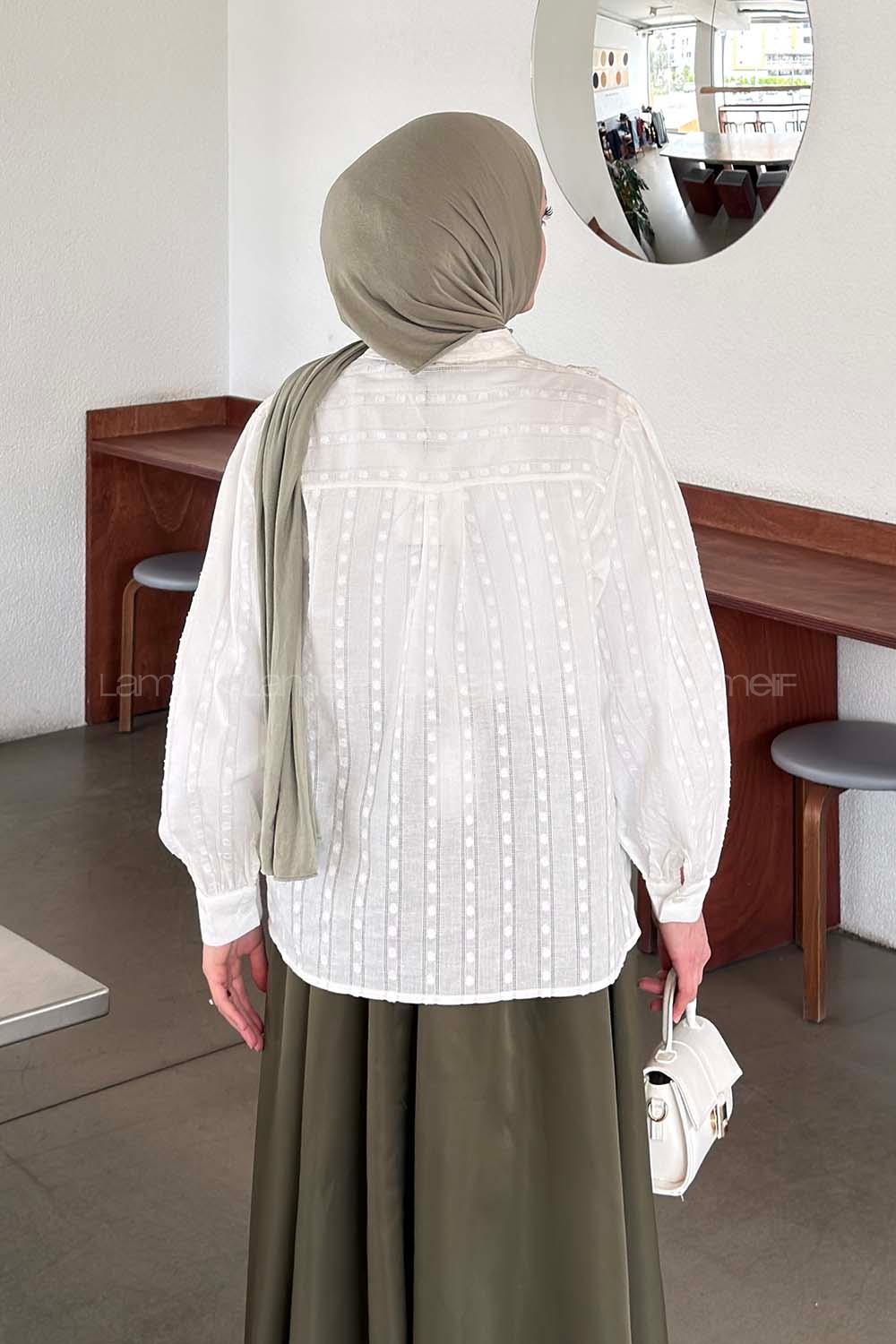 Lamelif Fistolu Gömlek Ekru