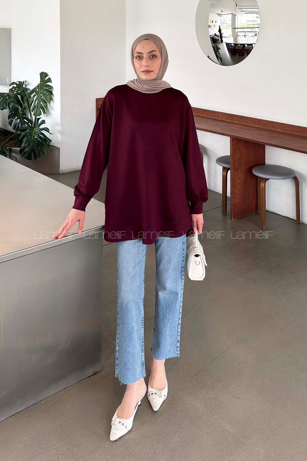 Lamelif Kristal Dikişli Sweat Bordo