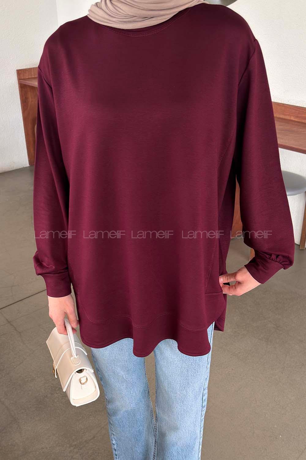 Lamelif Kristal Dikişli Sweat Bordo