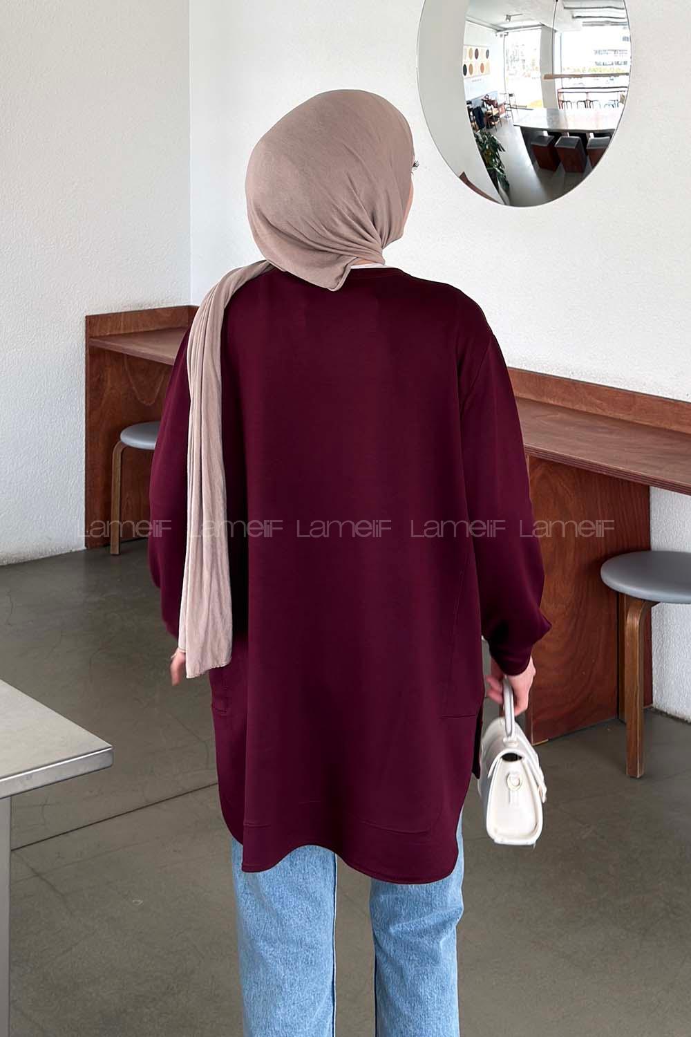 Lamelif Kristal Dikişli Sweat Bordo