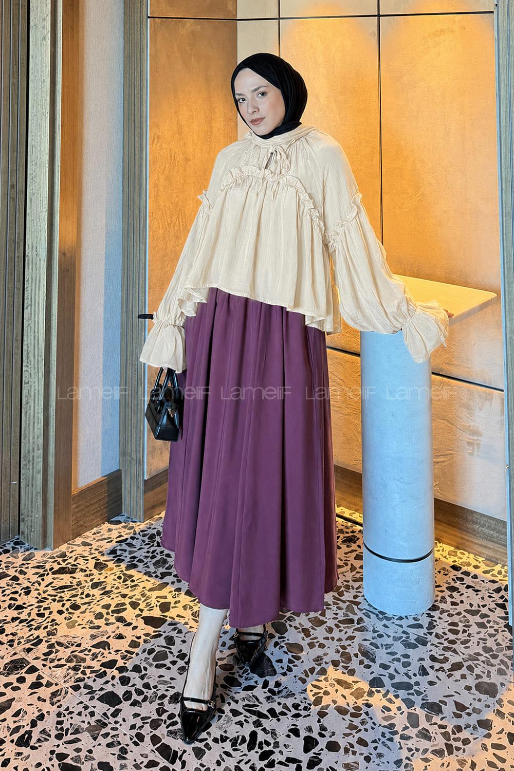 Lamelif Balon Kol Bluz Krem