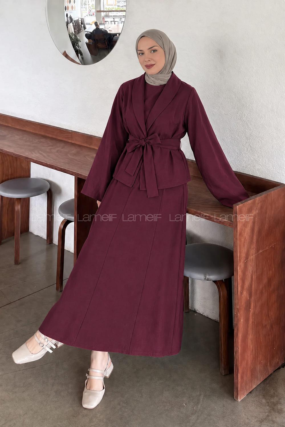 Lamelif Ceketli Jile Takım Mürdüm