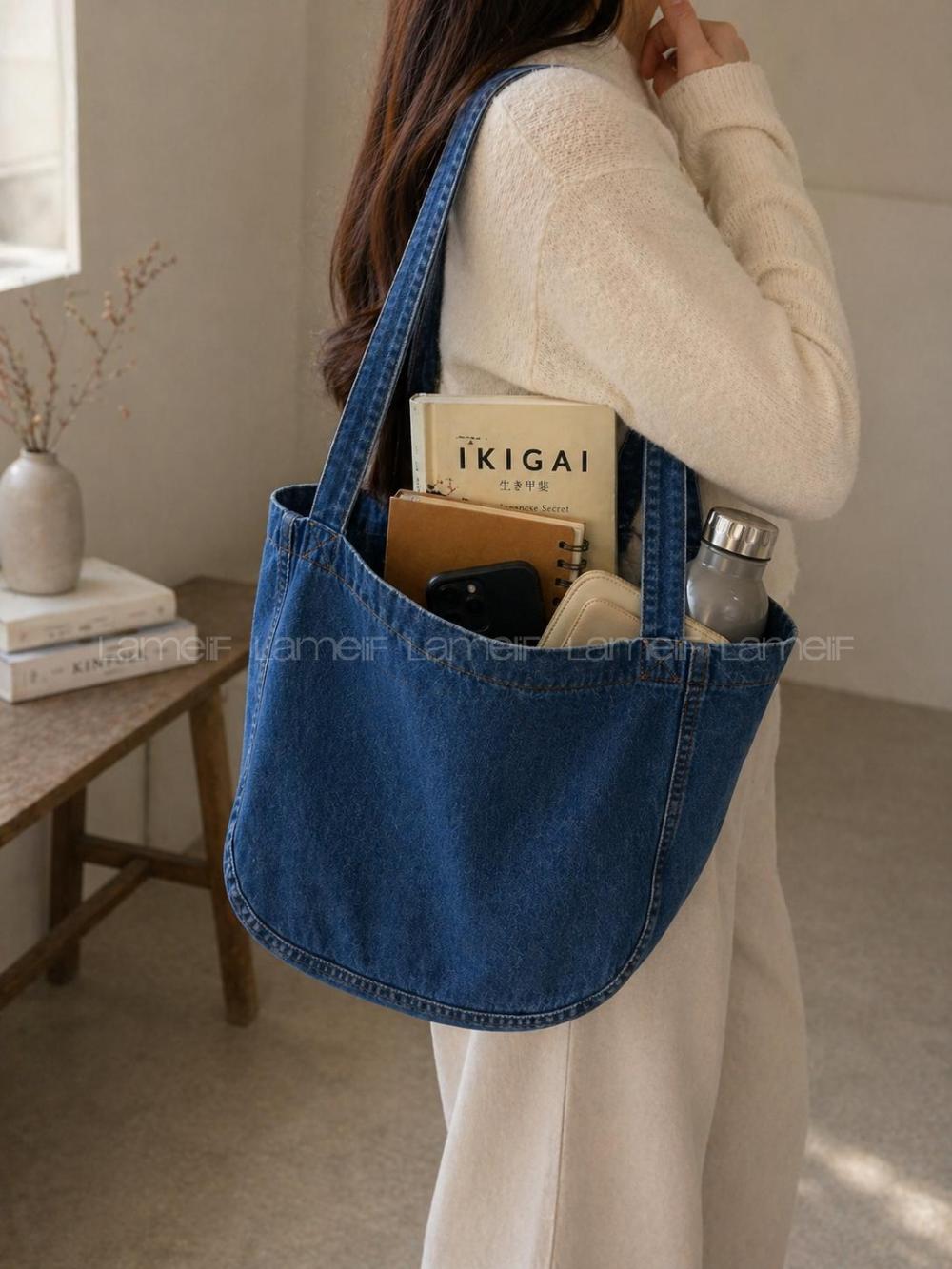 Lamelif Kadın Dükortta Denim Günlük Spor Plaj Okul Çanta [KOT Totebag]