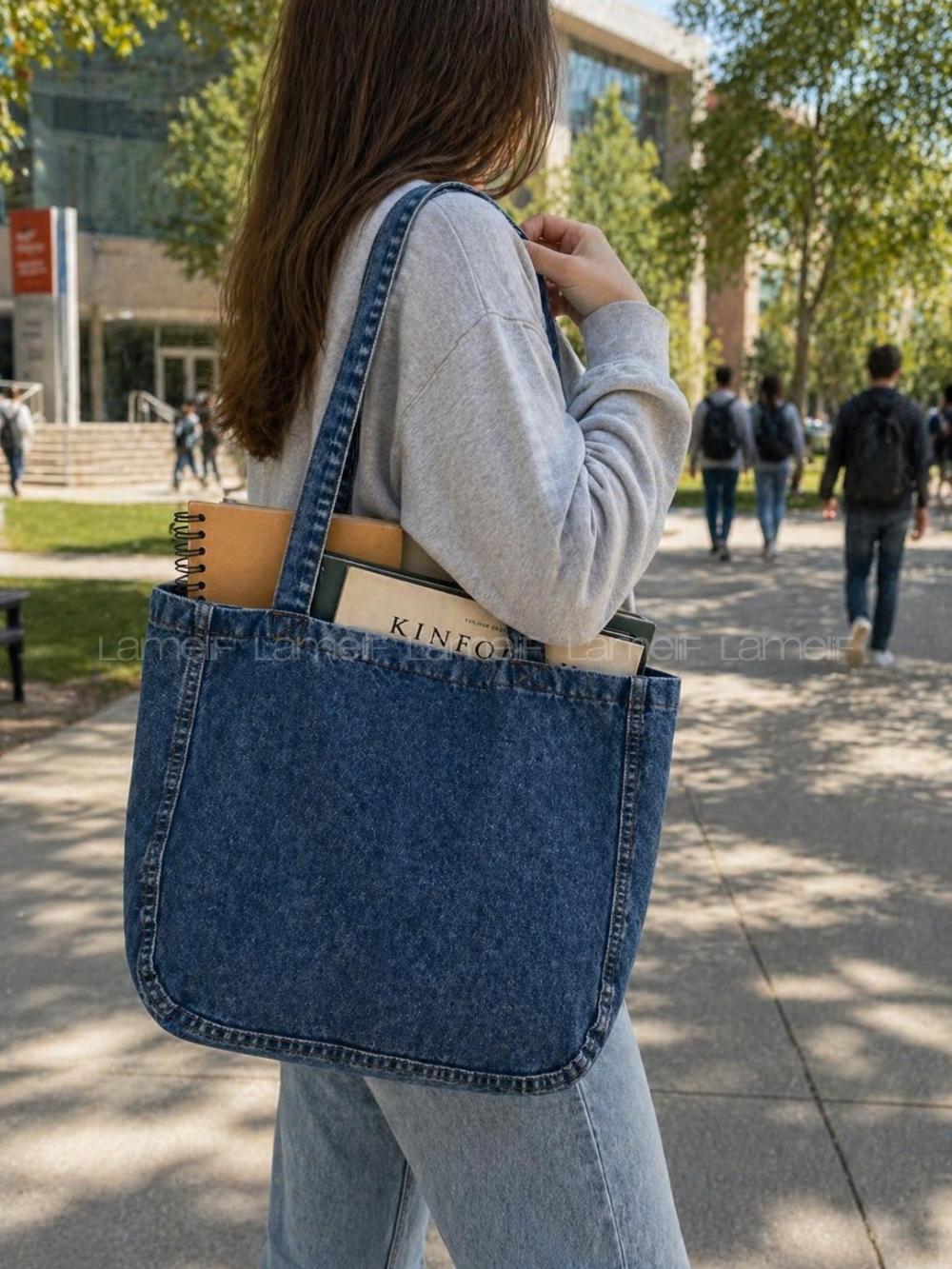 Lamelif Kadın Dükortta Denim Kar Yıkama Günlük Spor Plaj Okul Çanta [KOT Totebag]